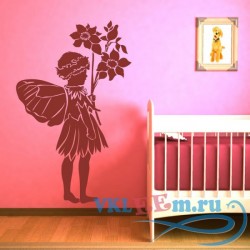 Декоративная наклейка девочка с крыльями и цветами