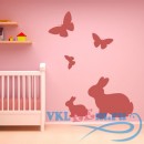 Декоративная наклейка бабочки и кролики