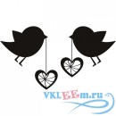 Декоративная наклейка две птички с двумя сердечками