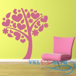 Декоративная наклейка дерево с листочками и сердечками