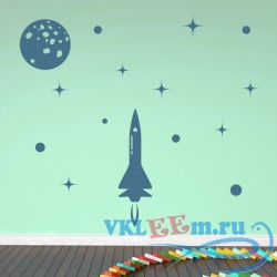 Декоративная наклейка ракета луна звезды