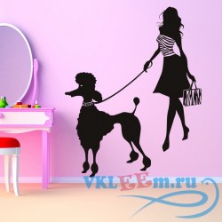 Декоративная наклейка девушка гуляет с собакой