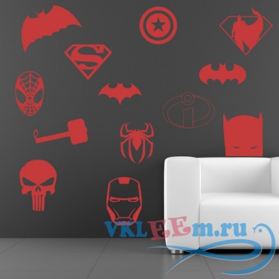 Декоративная наклейка Superhero Group знаки супер героев