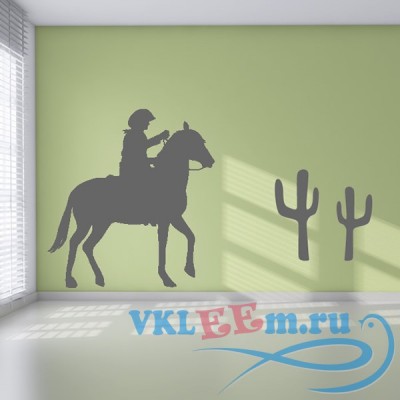 Декоративная наклейка Ковбой на лошади с кактусами