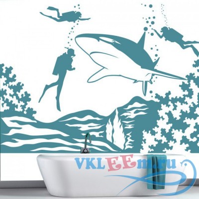 Декоративная наклейка  Подводное плавание с акулой