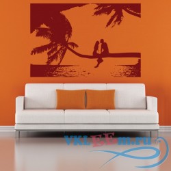 Декоративная наклейка Силуэт с видом на море Пальмовые деревья на пляже