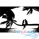 Декоративная наклейка Силуэт с видом на море Пальмовые деревья на пляже