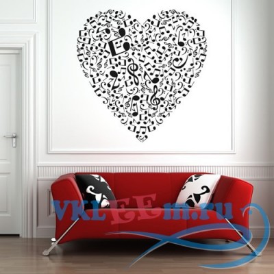 Декоративная наклейка Musical Note Love Heart Musical Notes &amp; Instruments Wall Sticker Music Art Decal