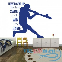 Декоративная наклейка Never Give Up, Swing, Win The Game Wall Sticker Baseball Quote Wall Decal Decor