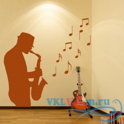 Декоративная наклейка Saxophone Player With Notes Musical Notes &amp; Instruments Wall Sticker Music Decal