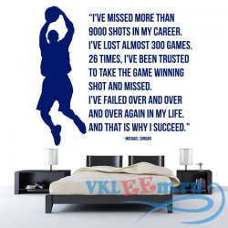 Декоративная наклейка Michael Jordan More Than 9000 Shots Basketball Quote Wall Stickers Sports Decals
