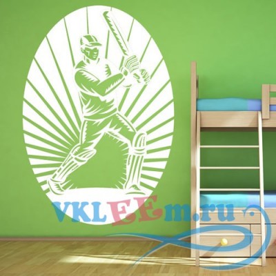 Декоративная наклейка Игрок в крикет  в овальной рамке 