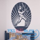 Декоративная наклейка Игрок в крикет  в овальной рамке 