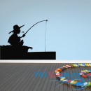 Декоративная наклейка Мультфильм рыбак на лодке