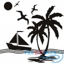 Декоративная наклейка корабль с пальмами и чайками