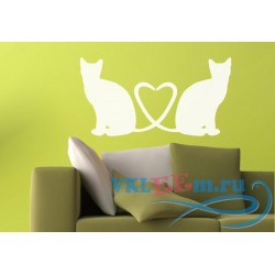 Декоративная наклейка две кошки сердечком