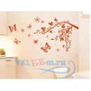 Декоративная наклейка веточка бабочки и цветы