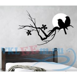 Декоративная наклейка птички на ветке на фоне луны