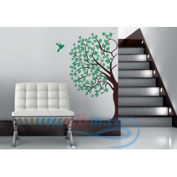 Декоративная наклейка колибрия и дерево с листьями 