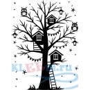 Декоративная наклейка совы на дереве с домиками