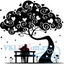 Декоративная наклейка дерево в сердечках и парочка сидящая на ловочке