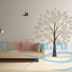 Декоративная наклейка дерево с листьями и ласточкой 