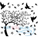 Декоративная наклейка летящие листья птицы и ветка дерева