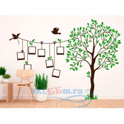 Декоративная наклейка дерево с висящими рамками для фото