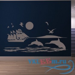 Декоративная наклейка Парусник с дельфинами