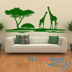 Декоративная наклейка семья жирафов на закате дня